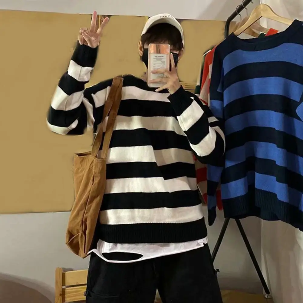 

Stylish Spring Sweater Loose Men Autumn Sweater Comfortable Anti-shrink Casual Autumn Sweater Thick