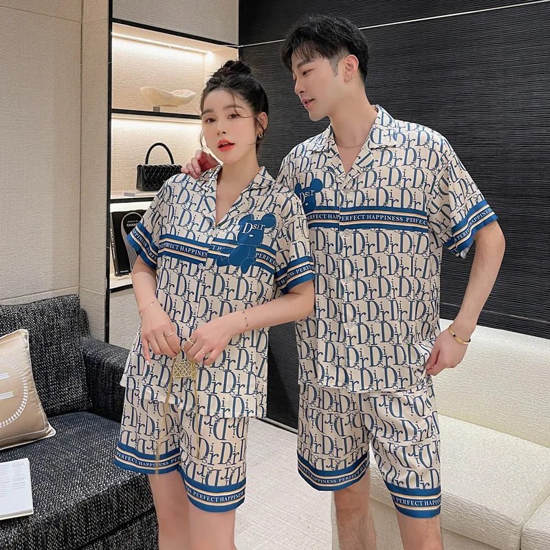 Couple Sleepwear Designer Luxury Pajamas For Men Silk Satin Women's Pajamas Nightwear Short Sleeve Shorts Suit Lover Pijamas