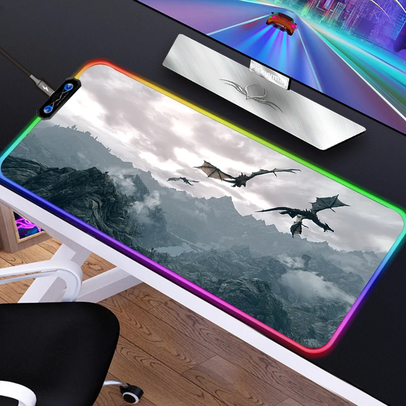 

The Elder Scrolls V Skyrim RGB Mouse Pad Gaming Computer Large Mousepad Backlit XXL Mouse Pads LED Gamer Mause Carpet Desk Mat