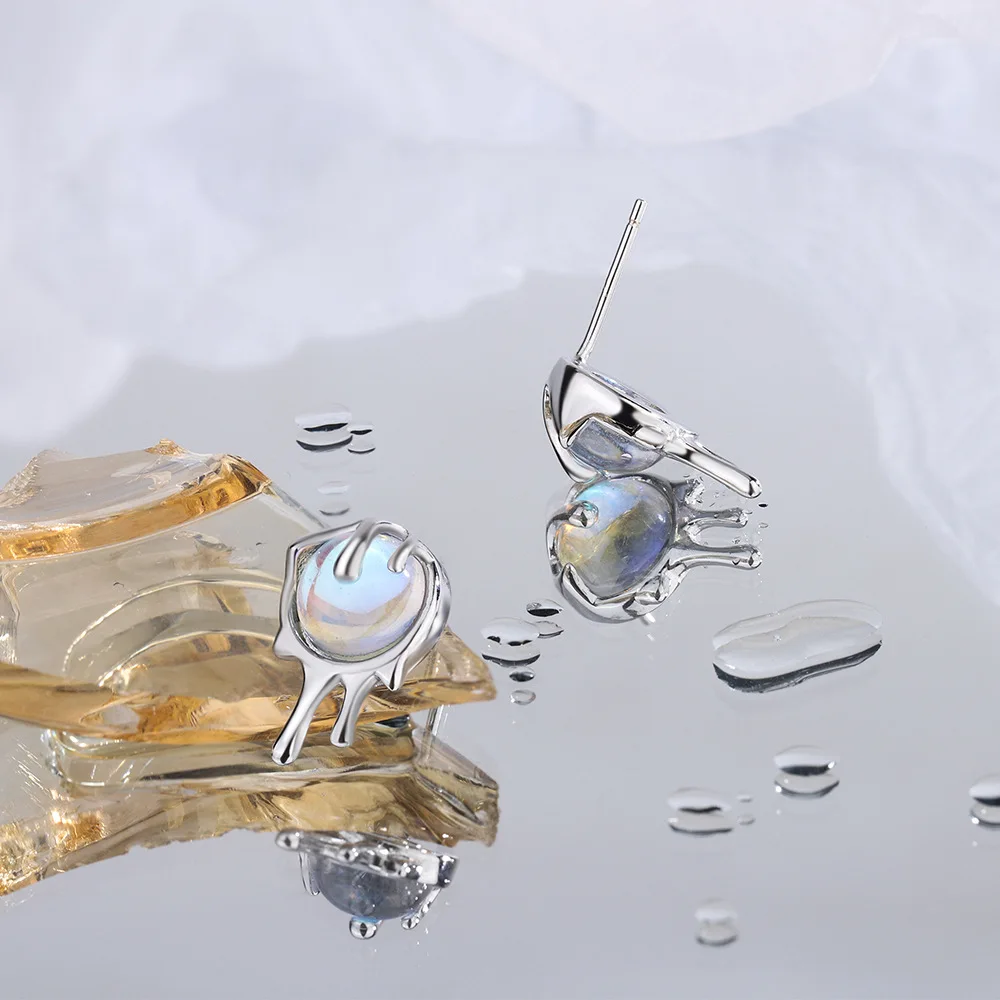 Synthetic Moonstone Stud Earrings Irregular with Personality Gradient Stone Lava Earrings