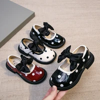 new korean style princess shoes girls bow knot leather shoes autumn kids square spot black boots children fashion shoes 23 37