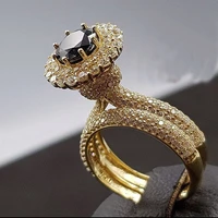 2pcsset luxury gold plated set rings black stone rings womens engagement wedding rings set jewelry
