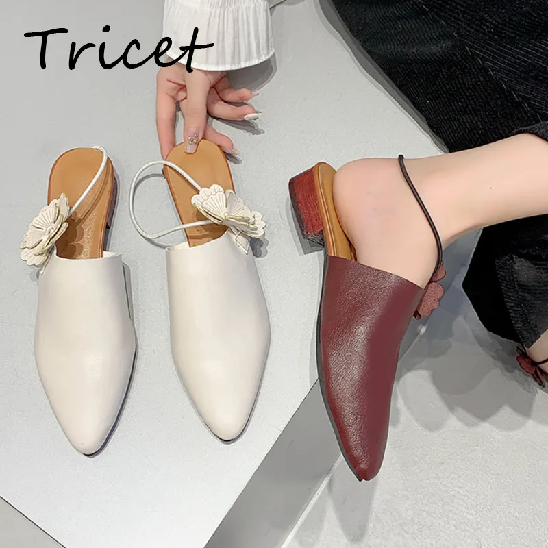 

Summer Flower Mules For Women Small Square Heel Shoes Female Stylish Party Low Heel Slingback Shoes Pointed Toe Ladies Sandals