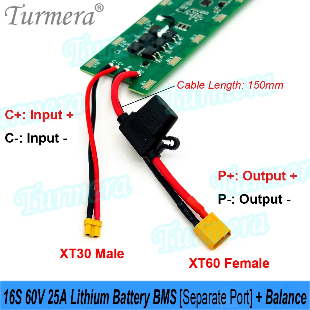 Фото Turmera 16S 60V 25A литиевая батарея BMS с отдельным портом и балансовой сварочной платой для 18650 21700 Diy E-Scooter E-Bike Batteries №4