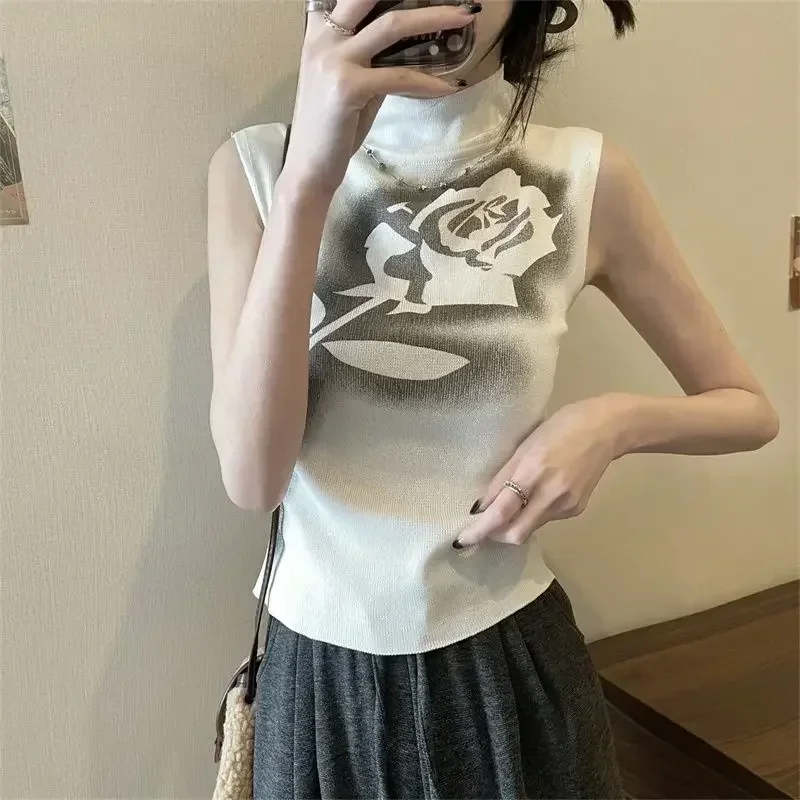 Жилет с принтом роз женский внутренний полувысокий воротник короткая верхняя