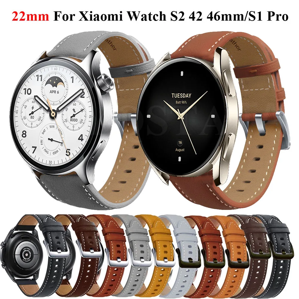 

New Wristband For Xiaomi Mi Watch S1 Pro/Active Strap Band 22mm Leather Watch Strap For Xiaomi Watch S2 42mm/46mm Smart Bracelet