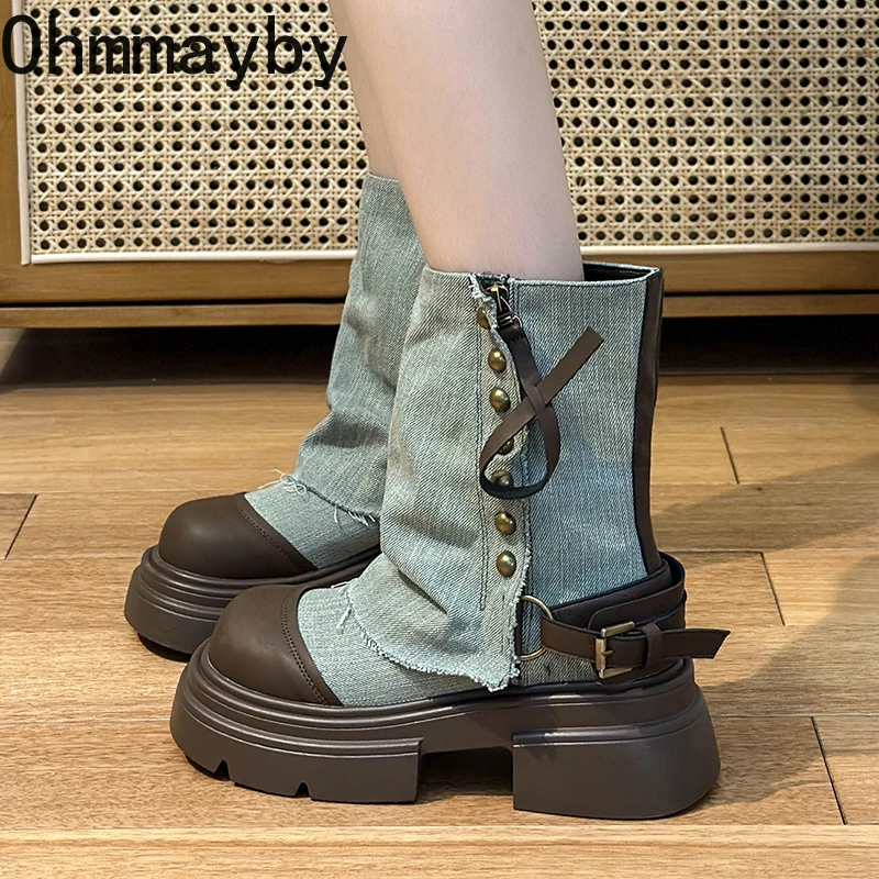

New Winter Women Ankle Boots Fashion Round Toe Slip On Ladies Casual Short Boots Thick Bottom Chelsea Shoes
