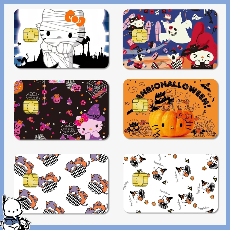 

Halloween Hellokittys Credit Debit Card Sticker Sanrios Cartoon Kuromi Melody Sticker Waterproof Stickers Anime Toys Small Chip