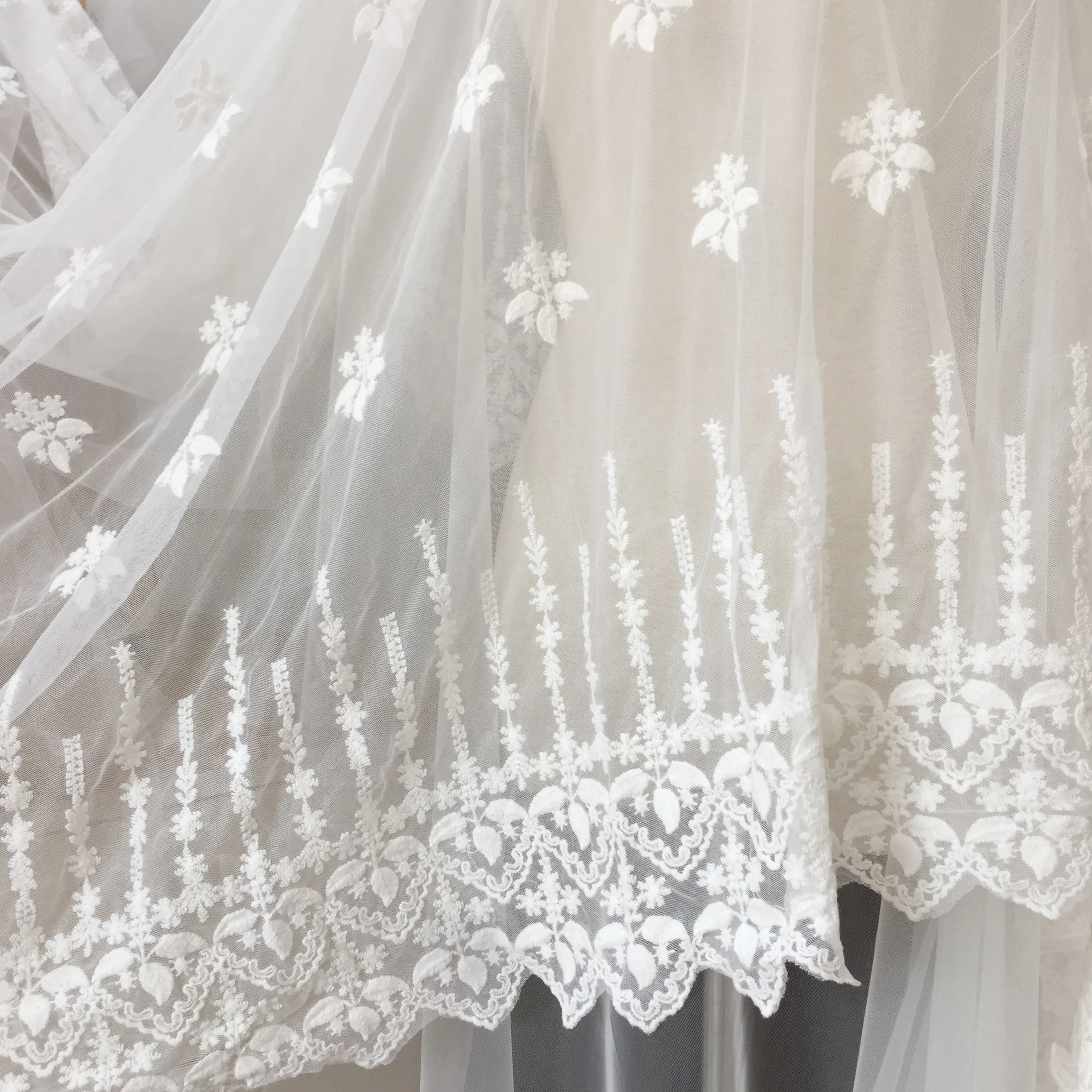 

Off White Branch Cotton Mesh Lace Fabric Home Curtain DIY Accessories
