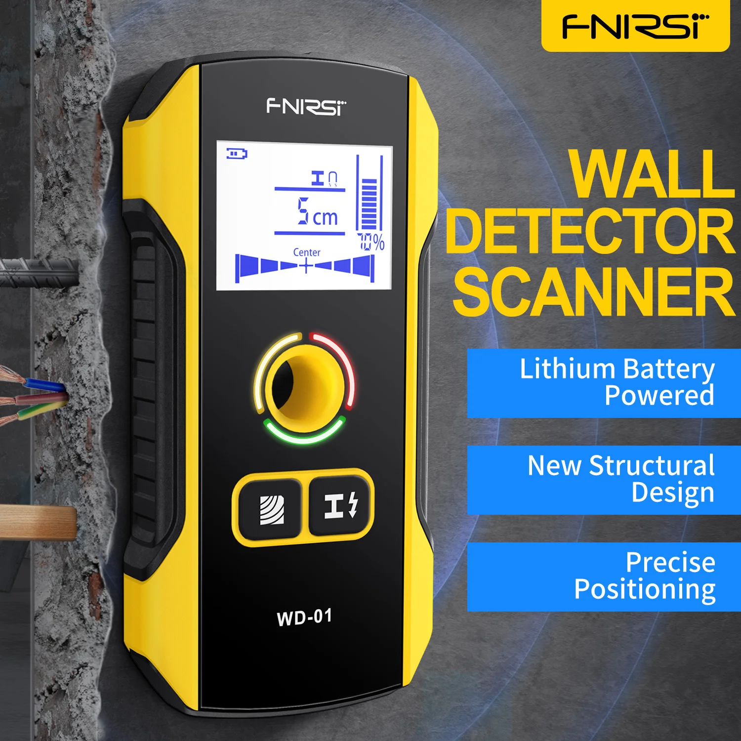 Фото FNIRSI WD-01/WD-02 Металлоискатель Настенный сканер Живой кабель переменного тока Провода Металлическая деревянная шпилька Найти с позиционирующим отверстием Настенный детектор №1