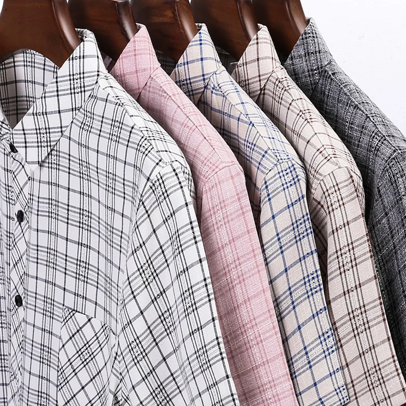 Рубашка мужская с коротким рукавом из хлопка и льна