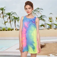 womens tie dye dress sleeveless tank dress casual round neck beach dress 2022 summer new female vestido