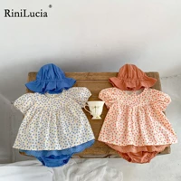 rinilucia baby girl summer clothes set newborn infant floral cotton ruffles romper shorts headband 3pcs for toddler outfits