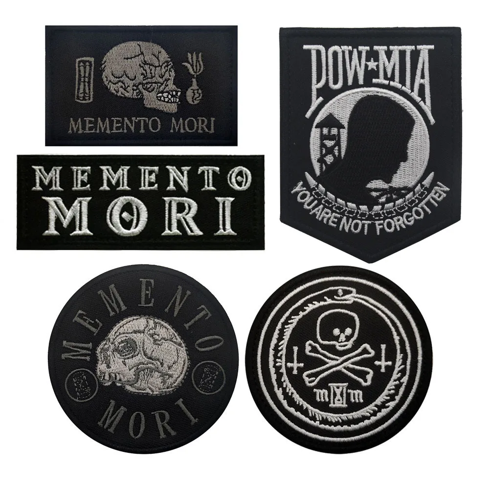 

Memento Mori Embroideried Patch Skull Military Armband Tactical Morale Badges on Backpack Hook Loop Patches on Clothes Applique