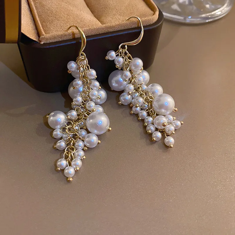 

Big Small Pearl Tassel Earrings For Women Elegant French Style Long Drop Earing Fashion Jewelry All Match Pendientes De Borla