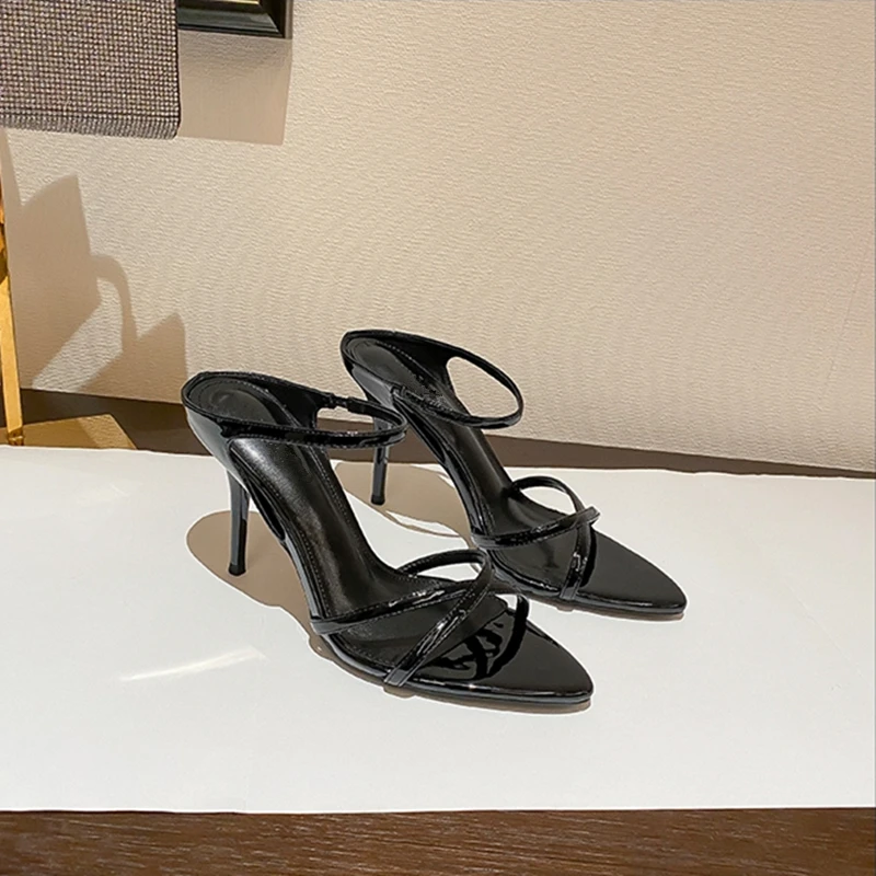 Summer New European and American Women's Patent Leather High Heels Pointed Sexy Fashion Slippers