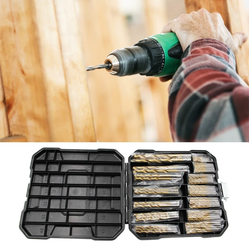

X37E Titanium Plated Twist Drill Bits Woodworking Metal Cutting Saw Drill Bit Wear-resistant Strong Drill Bit 99pcs