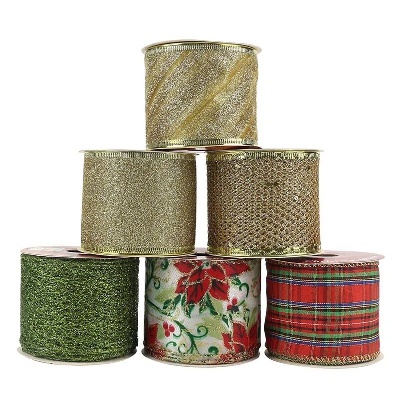 

Christmas Tree Ribbon 6 Rolls 36 Yards Ribbon For Christmas Tree Decoration Wired Ribbon For Wreaths Topper Bow Making