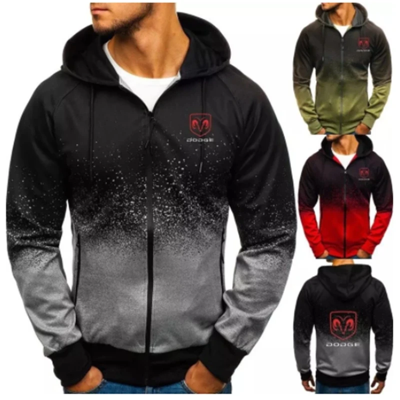 

New 3d Gradient For Dodge Sweatshirts Harajuku Hoodies Zipper Pullover Sweatshirt Men Cotton Clothing Jackets Coats