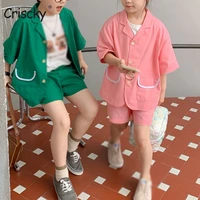 criscky child kid girls clothes set short sleeve solid color blouse shorts outfits summer costumes children clothing set