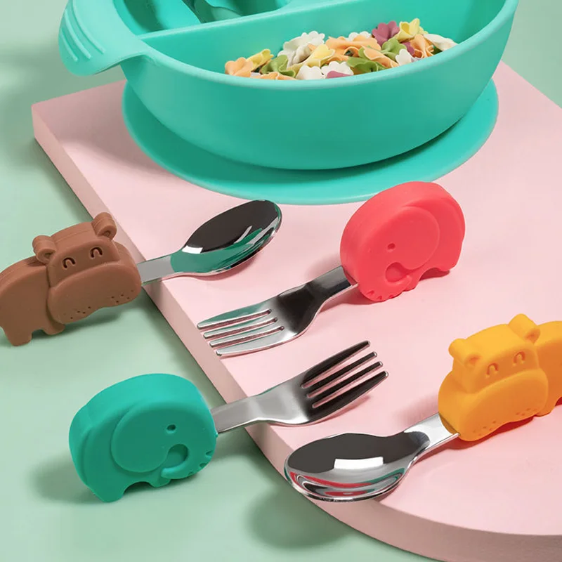 

Tableware Set Children Utensil Stainless Steel Toddler Dinnerware Cutlery Cartoon Infant Food Feeding Spoon Fork Baby Gadgets