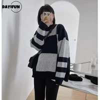 dayifun oversized cardigan contrast color autumn and winter korean fashion matching sweater women knitted bottoming shirt tops