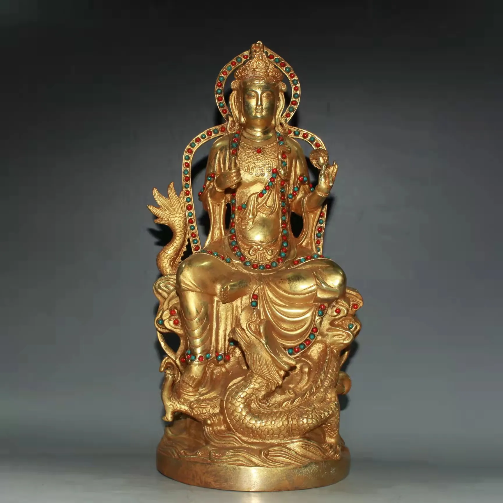 

Rare old copper Inlaid gemstone gilt buddha statue,Free shipping