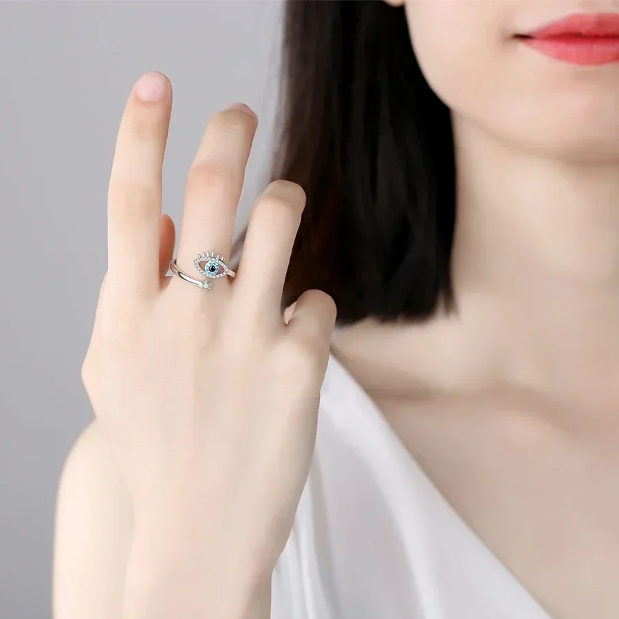 TONGZHE Lucky Evil Eye кольца для женщин и девочек, кольцо из стерлингового серебра 925 пробы с цирконом, регулируемое женское открытое кольцо, обручальные кольца, ювелирные изделия (art.: 3920d4427bd50) - 3920d4427bd50
