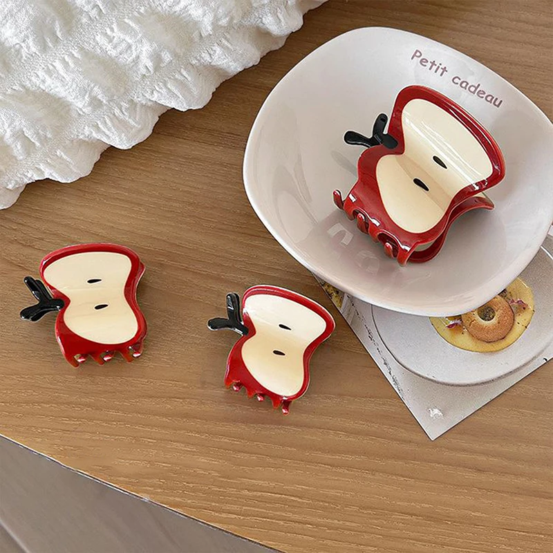 Модные универсальные акриловые заколки для волос в форме яблока креативные