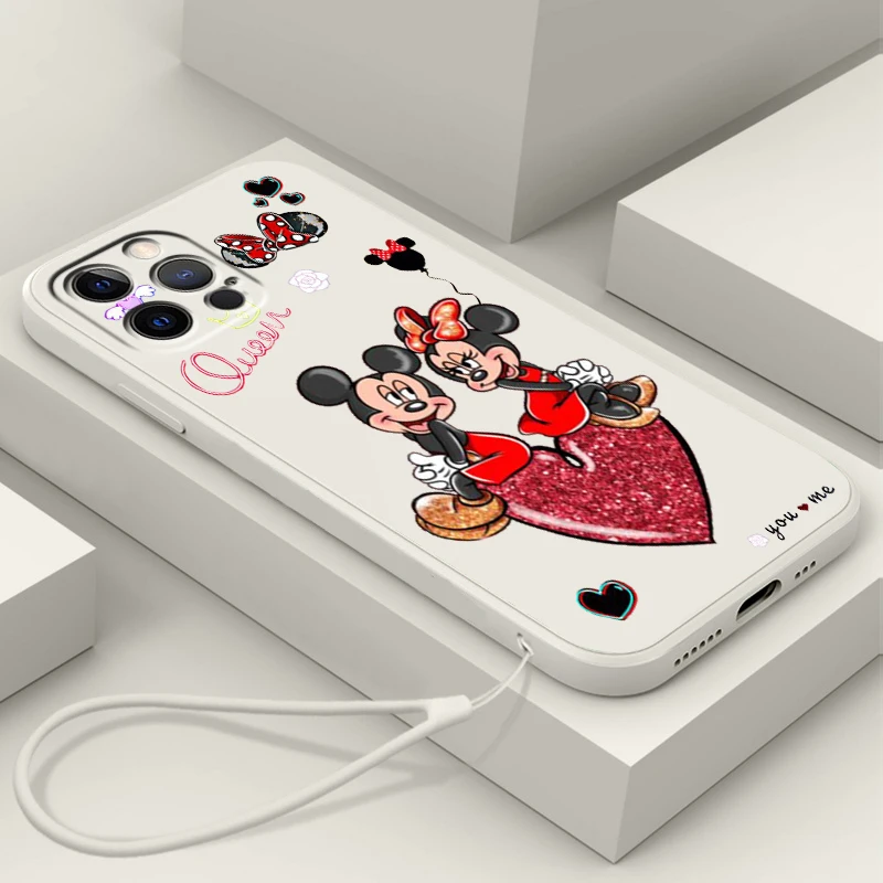 

Mickey Minnie Disney Art Anime Liquid Rope Phone Case For Apple IPhone 14 13 12 Mini 11 Pro XS MAX XR X 8 7 Plus SE Soft Cover