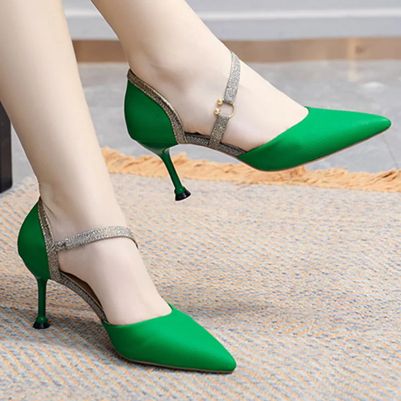 

Sexy Green High Heels Shoes Gladiator Women Sandals 2022 Summer Designer Pointed Toe Pumps Wedding Party Women Shoes Thin Heels
