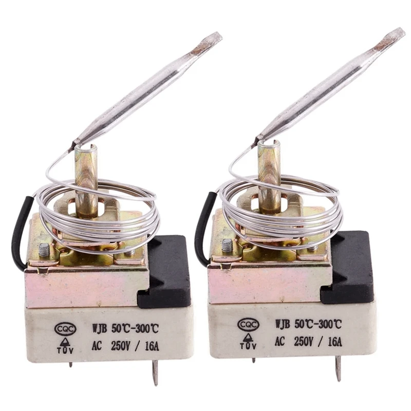 

2X AC 16A 250V 50 To 300 Celsius Degree 3 Pin NC Capillary Thermostat For Electric Oven