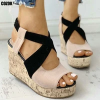 platform peep toe women sandals 2022 woman cross tied wedges ladies buckle high heels female casual shoes new