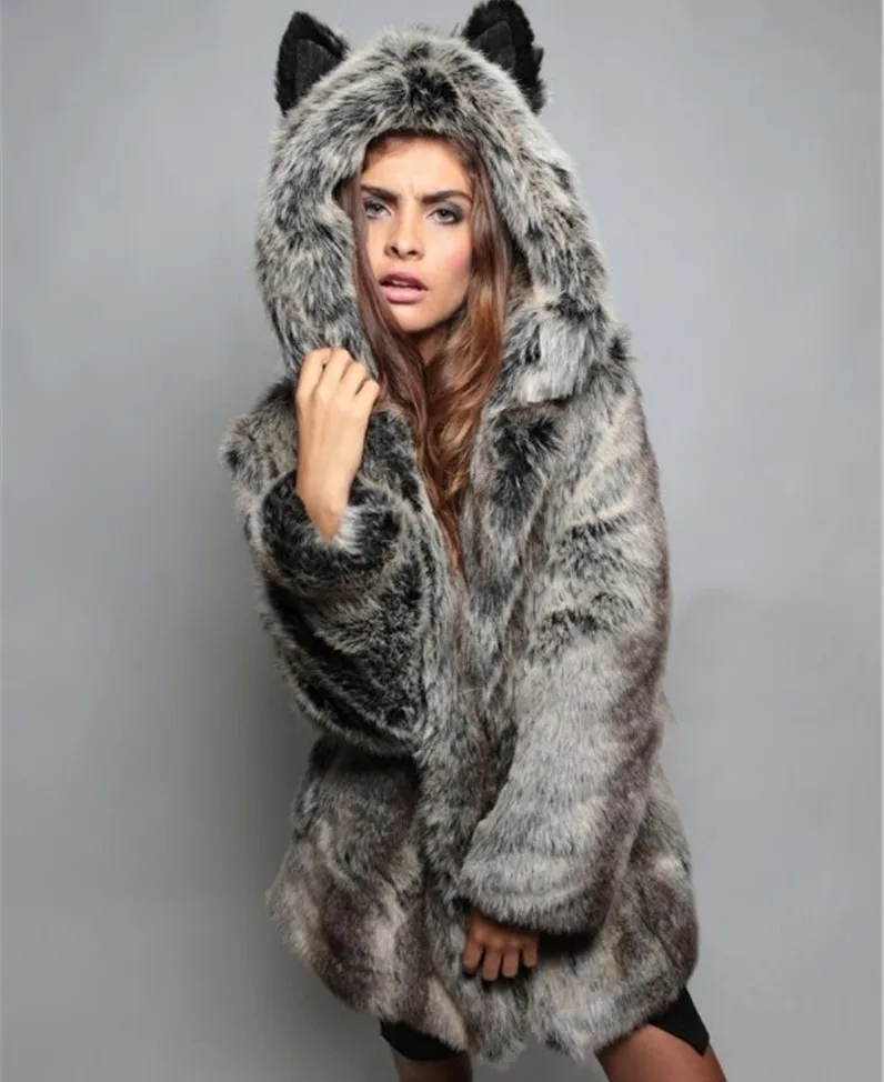 Winter Imitation Fur Coat European and American New Style Fox Fur Hooded Collar Fashionable Women's Imitation Fur Coat Women's