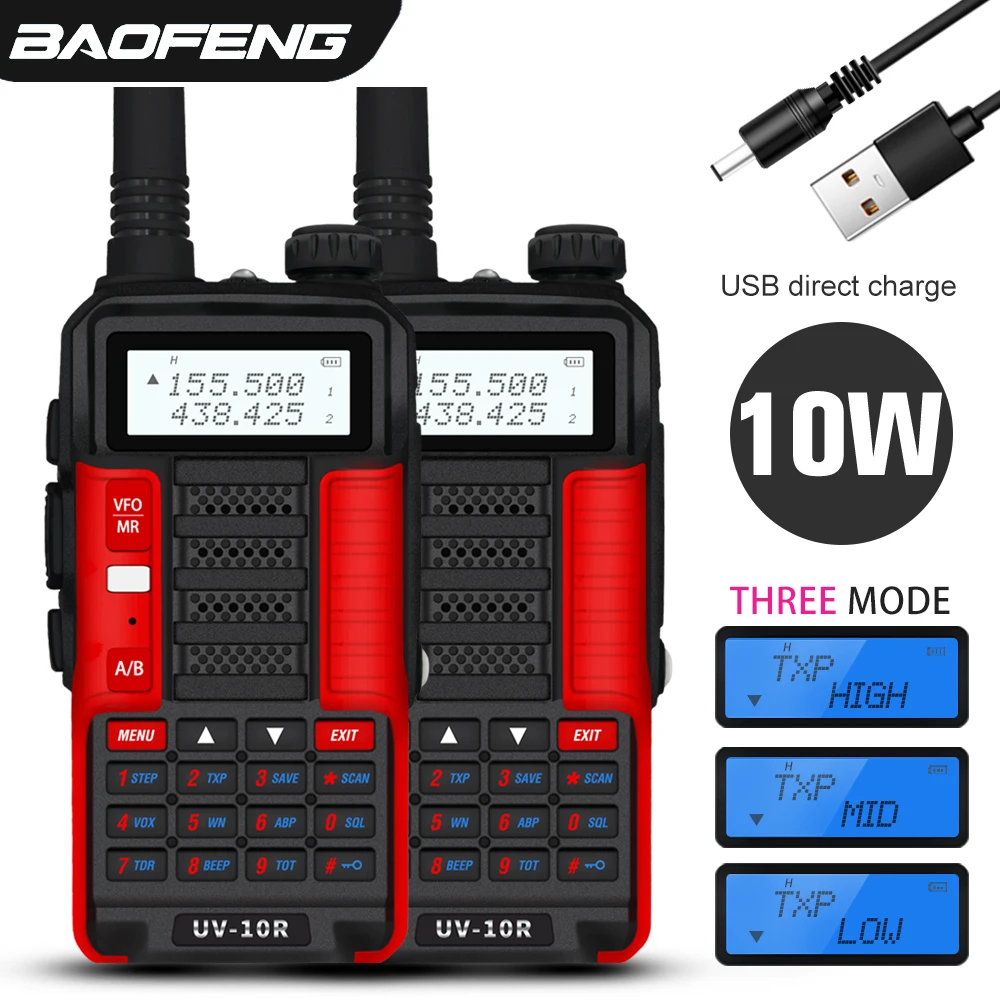 Walkie Talkie Baofeng UV-10R High Power 10W 4800mAh Li-ion Battery Two Way Ham Radio USB Fast Charging Dual Band HF Transceiver