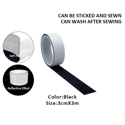 Черная светоотражающая ткань Roadstar, наклейка, самоклеящаяся подложка, предупреждающая лента для одежды, сумки, шлема