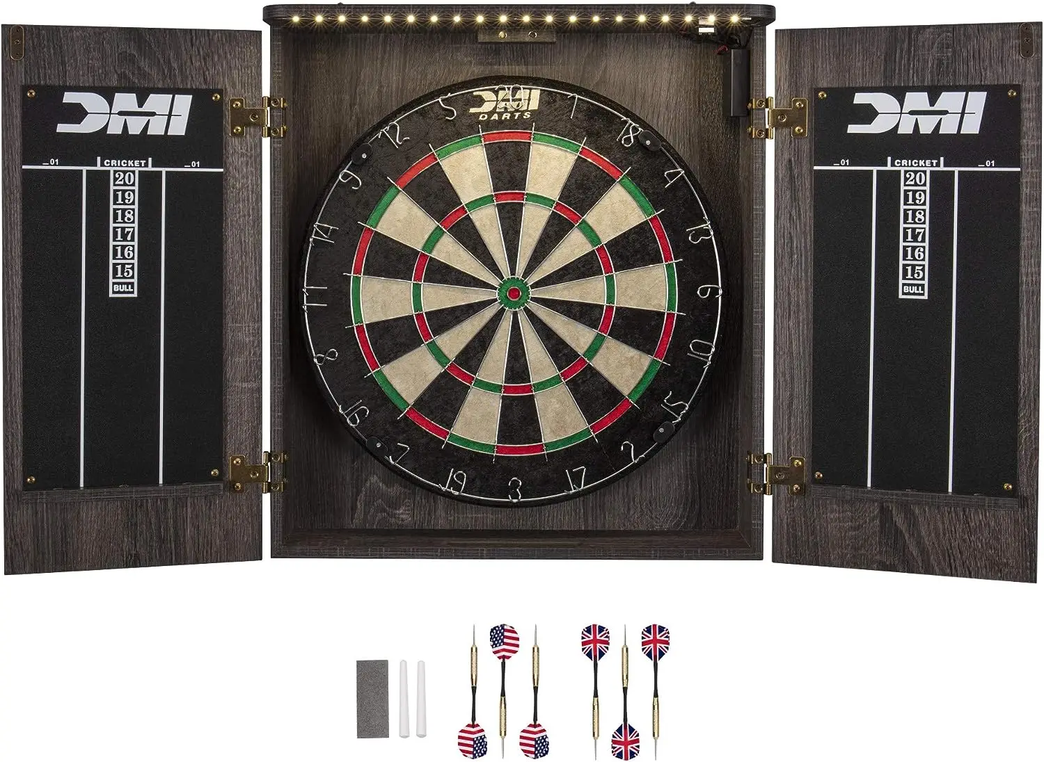 

Lighted Set Dartboard Cabinet-Bristle, Rustic Grey
