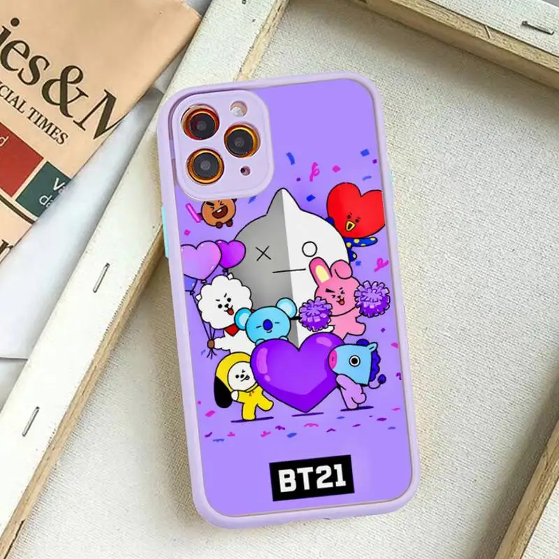 B-BT21S Phone Case for iPhone 14 11 12 13 Mini Pro Max 8 7 Plus X XR XS MAX Translucent Matte Cover