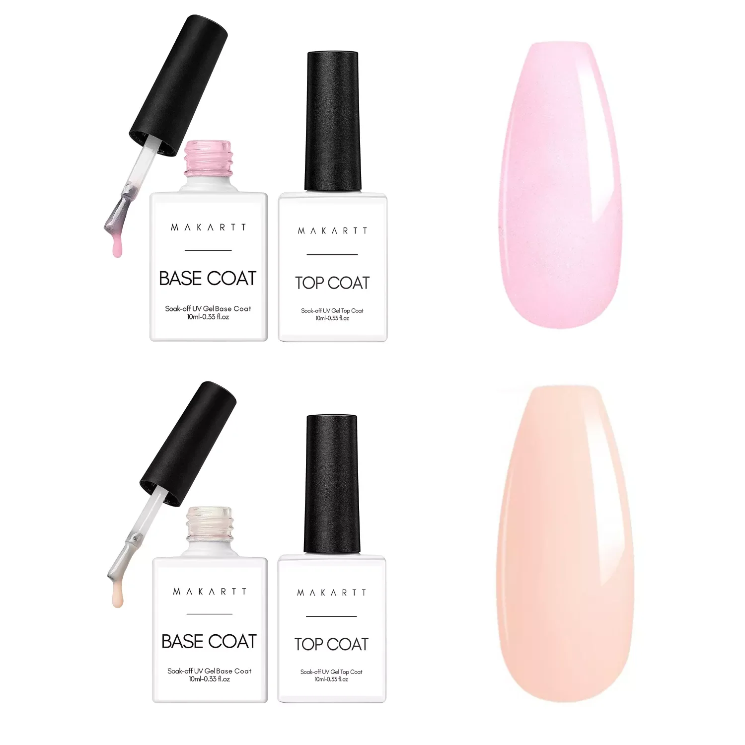 

NEW2023 2 in 1 Pink Color Gel Base Coat and Wipe Top Coat Kit, 10ml Soak off UV LED Gel Nail Polish Base and Top Coat