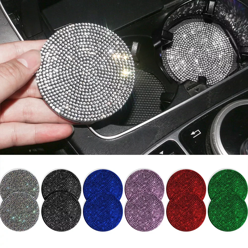 

Diamond Car Coaster Water Cup Slot Non-Slip Mat Silica Gel Pad Cup Holder Mat Car Gadget Bling Car Accessories for Woman