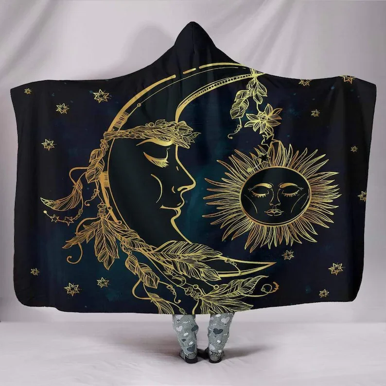 

Hooded Blanket, Sun Moon Meditation, Chakra Meditation, Artistic Le Soleil, Sun Face, Golden Tarot, Astrology, Colorful Throw