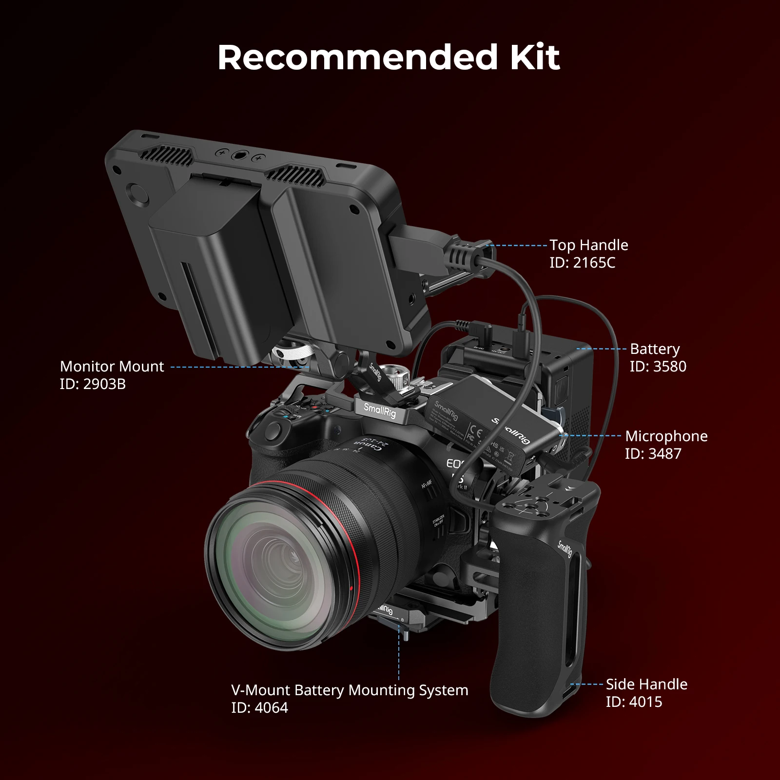 Фото Клетка SmallRig R5 II для видеокамеры Canon EOS R5 Mark II из сплава с креплением для холодного башмака, отверстиями 1/4–20 и 3/8–16 отверстий, пластина Arca №5