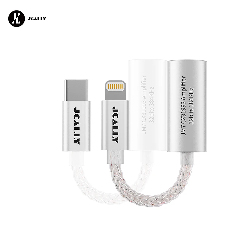 

JCALLY JM7 USB TypeC/Light-ning To 3.5mm Digital Audio Cable DAC CX31993 For Android/Apple Adapter Decode Amp 32bit/384KHz