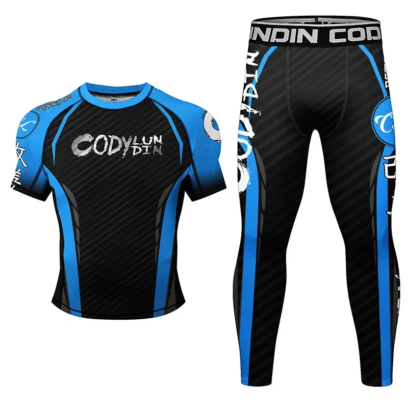 Мужской комплект для бокса компрессионный спортивный костюм бега MMA Jiu jitsu Muay Thai