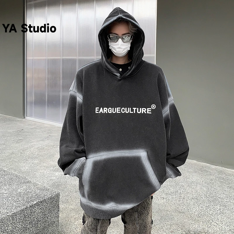 

[YA Studio] 2023 Autumn/winter New Vintage Tie-dye Hooded Hoodie Men's Fashion Brand Casual Old Three-dimensional Printed Top