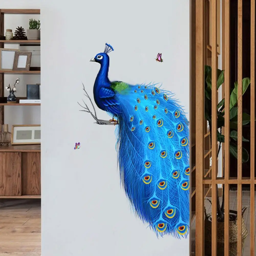 Наклейка на стену с рисунком синего павлина самоклеящаяся наклейка для