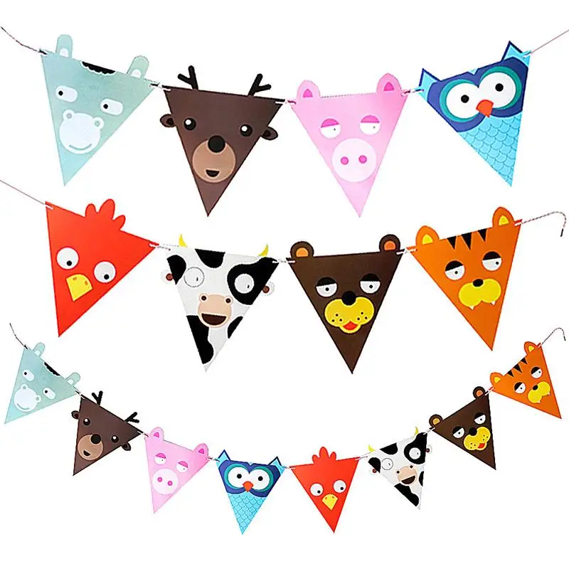 

2M Creative Cute Cartoon Animal Triangle Flag Garland Children's Birthday Baby Shower Party Background Bunting Banner Decoratio