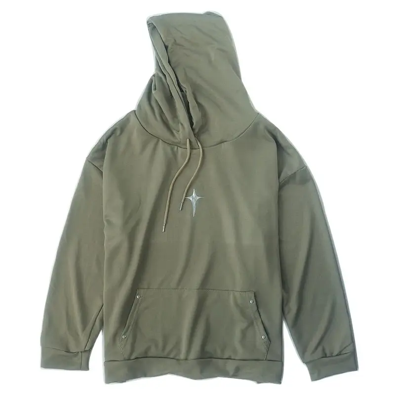 

Мужская повседневная толстовка с капюшоном, однотонный пуловер большого размера с высоким воротником в стиле хип-хоп, уличная одежда в стиле Харадзюку на осень, 2023