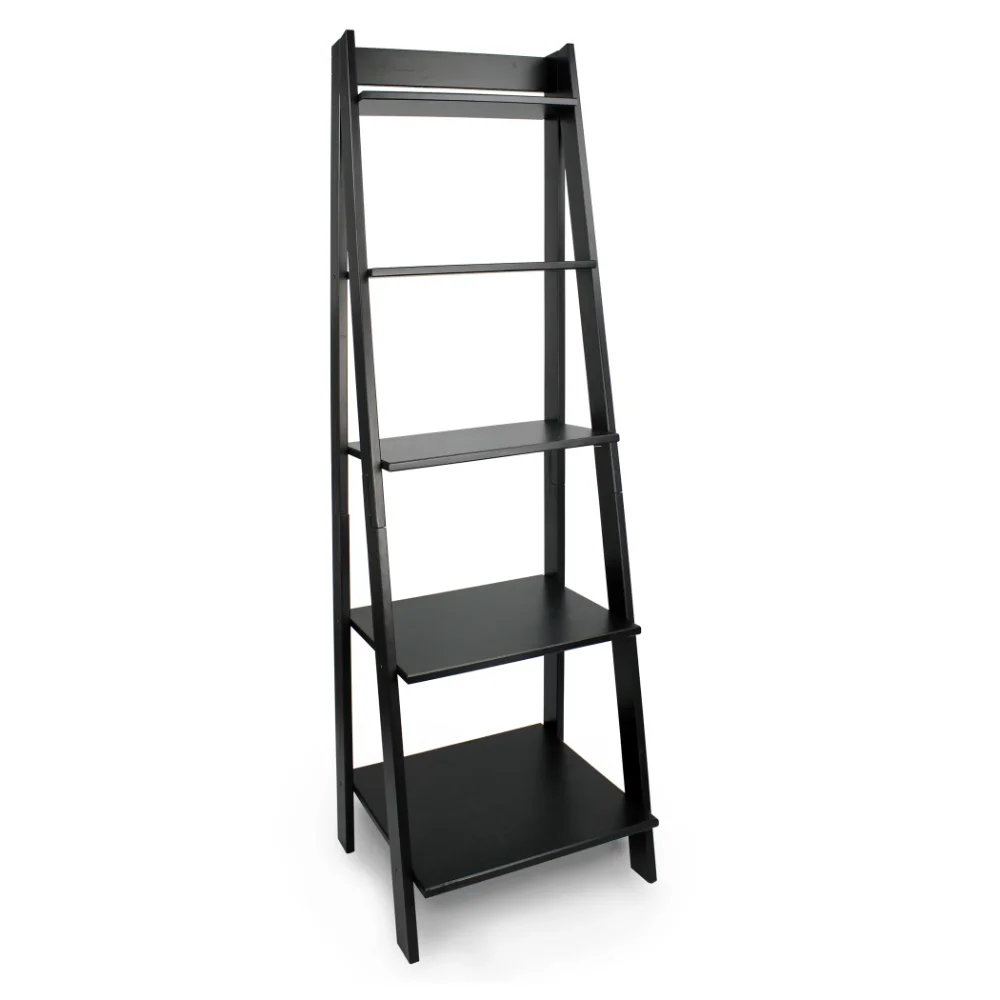 Adeptus Solid Wood 5 Shelf Ladder Bookcase - Black Furniture Decoration Classical Classic Style Bookcases