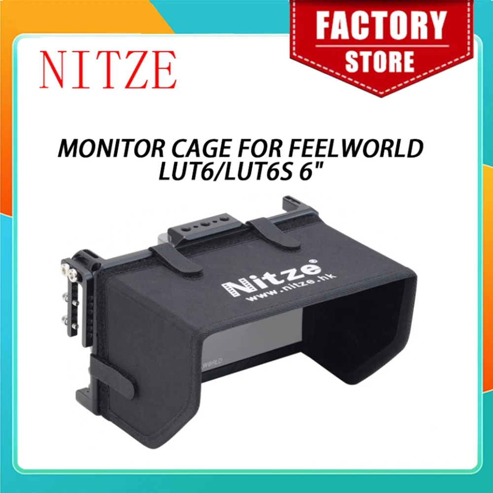 Фото Клетка монитора Nitze для Feelworld LUT6/LUT6S 6 дюймов с зажимом для кабеля HDMI и солнцезащитным кожухом LS5-C для установки экранного монитора Защитная клетка №1